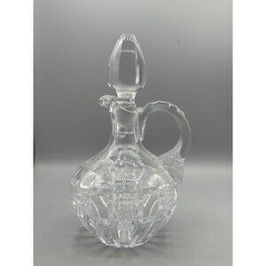 Crystal Cut Facet Glass Decanter With Crystal Stopper 10”